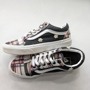 Vans Old Skool Plaid Patchwork Daisy Pink Black Sz 6 W 4.5 M